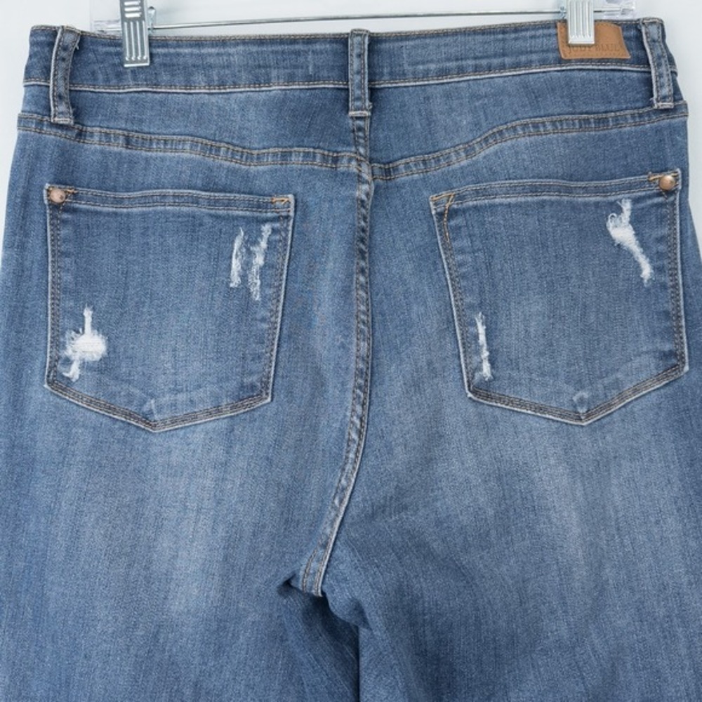 Judy Blue Plaid Cuff Slim Fit Jeans Womens 11/30 Mid Rise Medium Wash Distressed - Picture 10 of 14